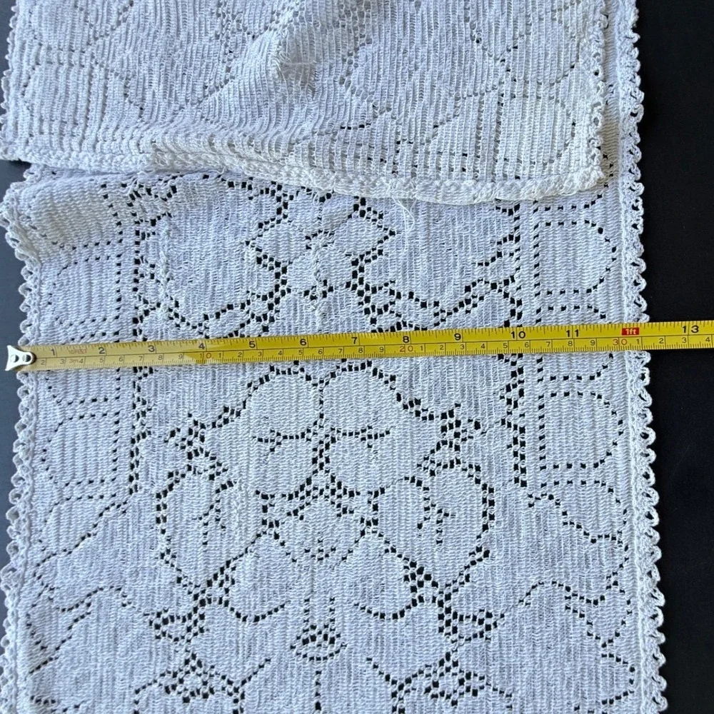 Vintage White Crochet Lace Table Runner Floral Pattern Rectangular 34x13